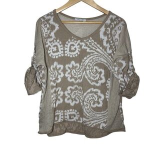 Kaktus Linen Tunic Top Women Large Beige Tan White Made in Italy Lagnelook Lagom